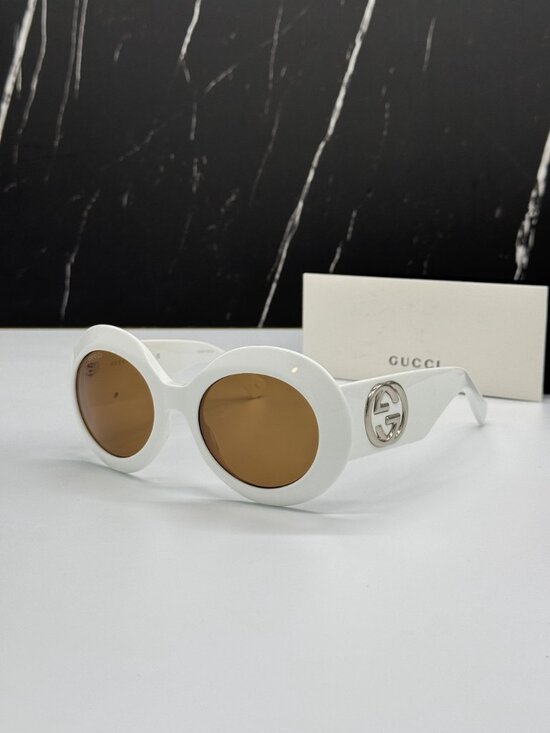 NEW GUCCI GG1647S 003 SUNGLASSES WHITE BROWN ROUND WOMEN EYEWEAR GUCCI main image 5